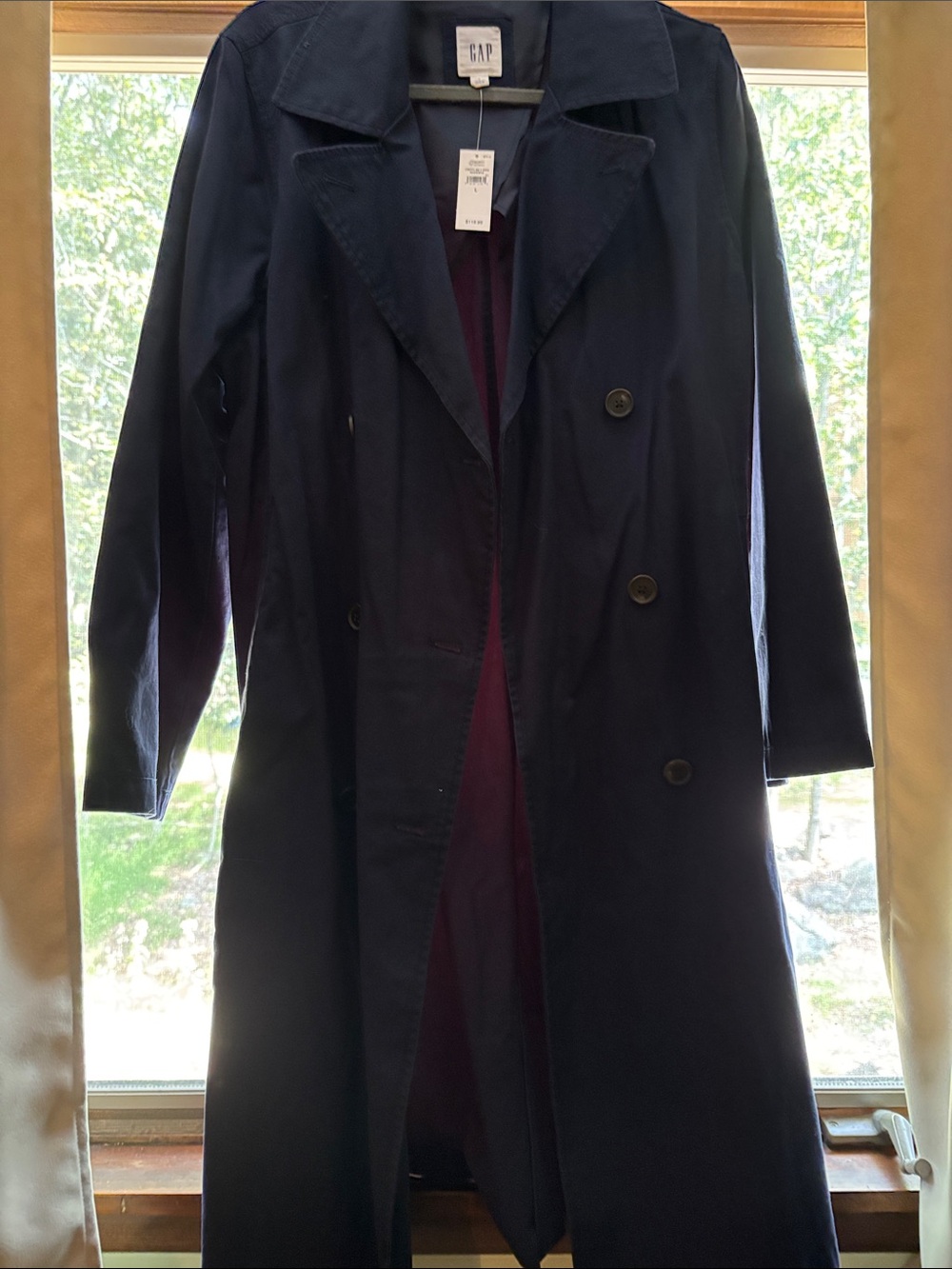 GAP Navy Double-Breasted Trench Coat with Burgundy Lining